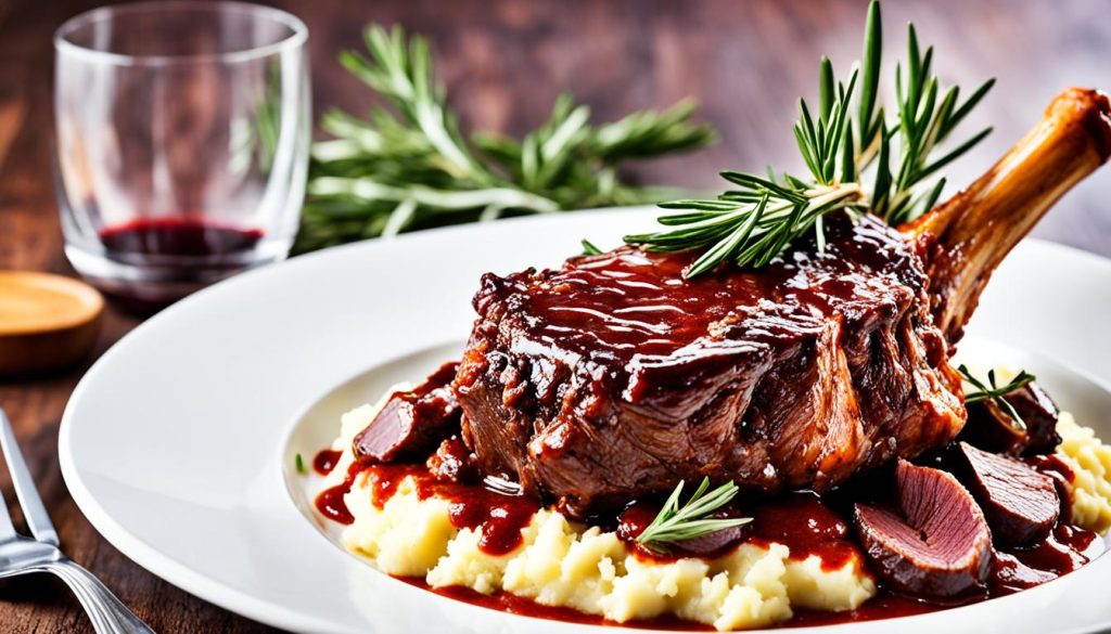 Delicious lamb shank with red wine sauce