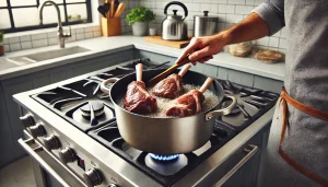 Place the lamb shanks in the pot and sear them on all sides until they are browned, about 2-3 minutes per side. This step helps to lock in the flavor and adds a rich color to the meat