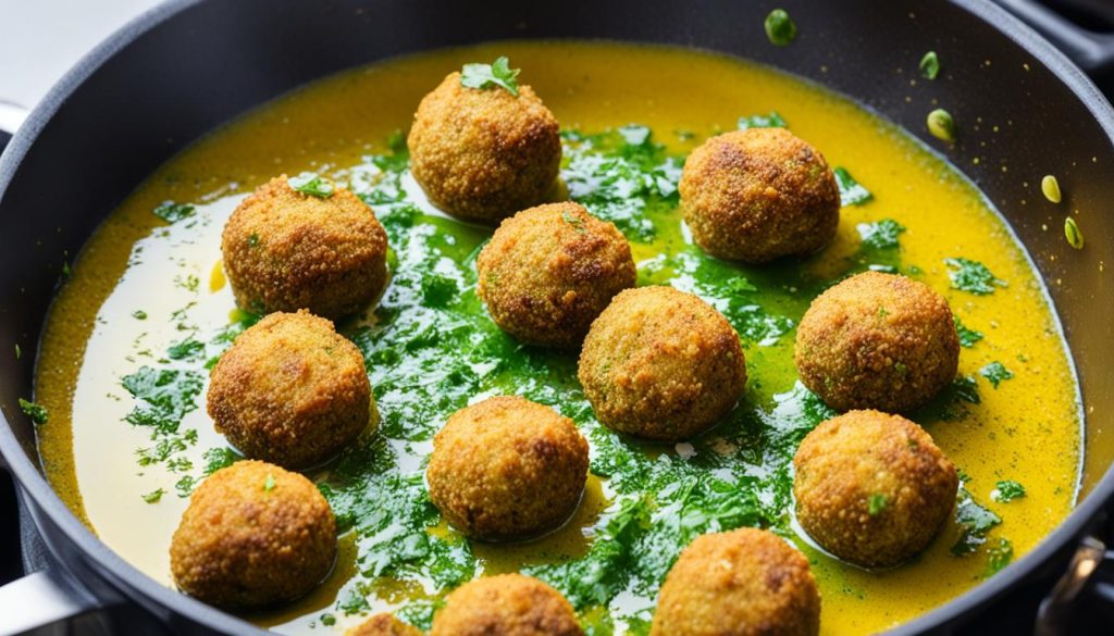 frying falafel