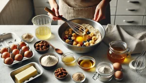 Add the soaked fruit along with any remaining liquid to the mixture and stir until everything is thoroughly combined