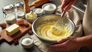 Cream together the softened butter and sugar until they are well combined