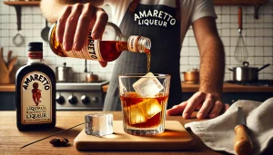 In a glass filled with ice, pour 2 oz of Amaretto liqueur