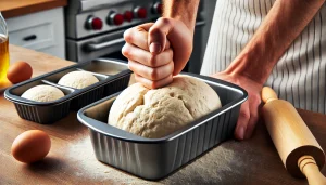 Once the dough has risen, punch it down to release any air bubbles