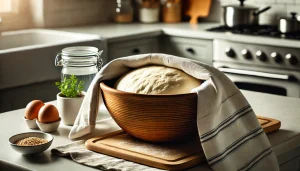 Place the dough in a greased bowl, cover with a clean kitchen towel, and let it rise in a warm place for about 1 hour or until doubled in size