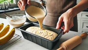 Transfer the batter into the prepared loaf pan