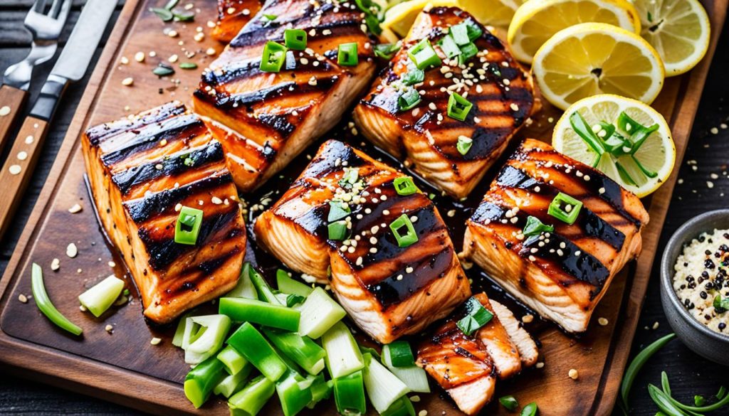 teriyaki chicken and salmon