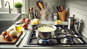 Add the chopped onion and simmer until translucent